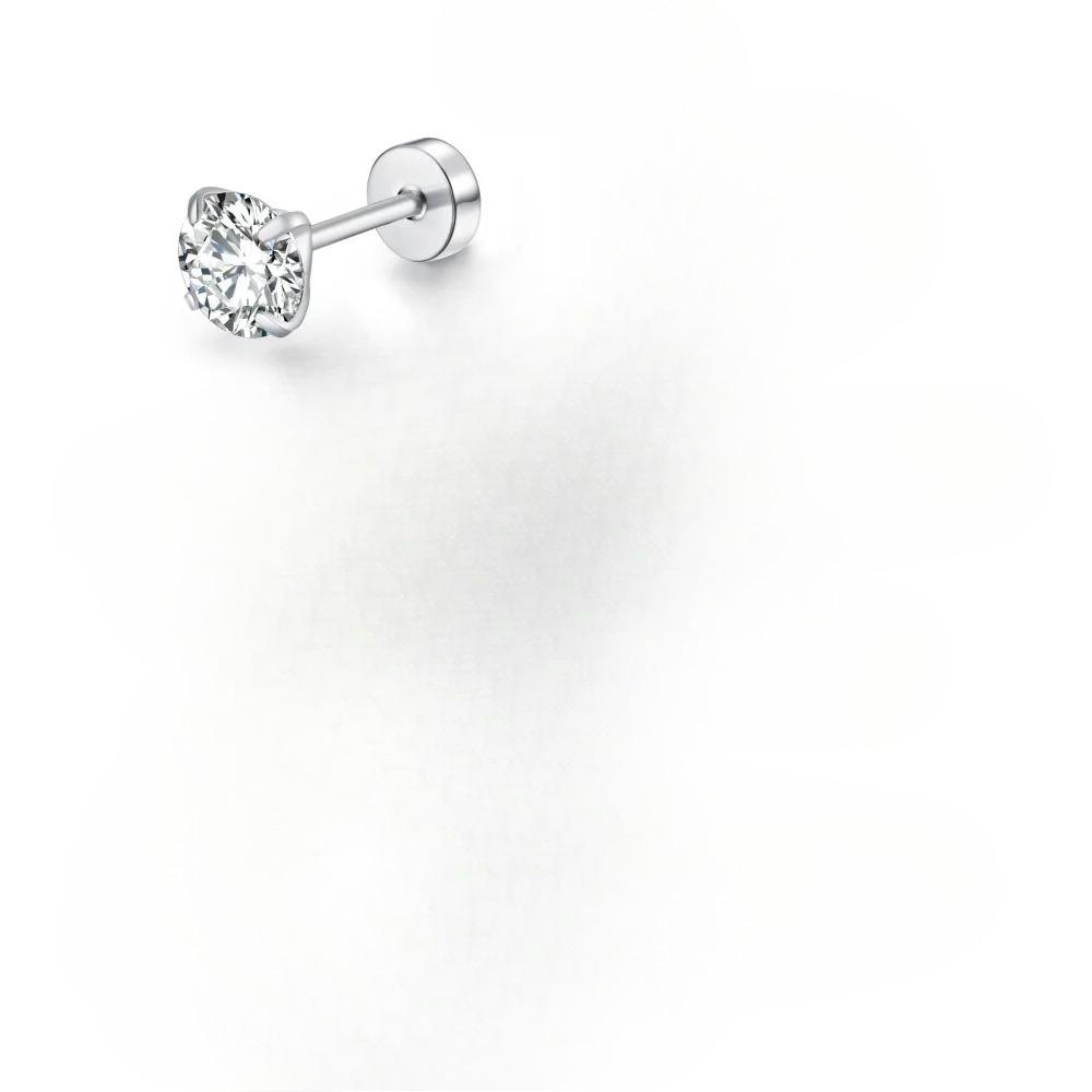 Classic Simple Stainless Steel Four Claws Round AAA Zircon Piercing Stud Earrings for Women Fashion Trend Zircon Accessory Gift