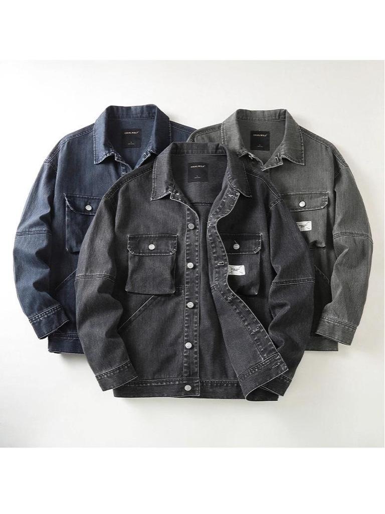 Men's Trendy American Retro Denim Jacket - Heavyweight Cotton Lapel Workwear