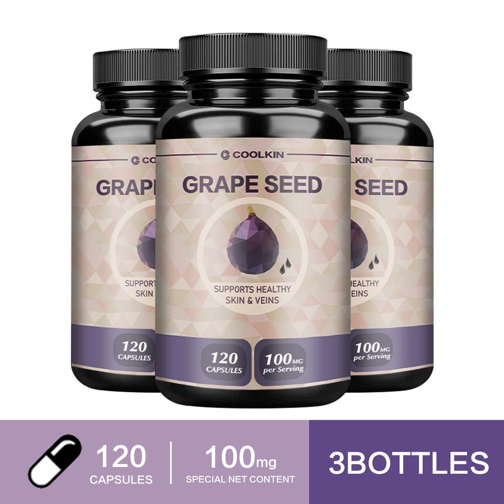 Coolkin Premium Grape Seed Extract Capsules, 95% Polyphenols, 100mg, Easily Absorbed, Gluten-Free, Suitable for Both Men and Women.