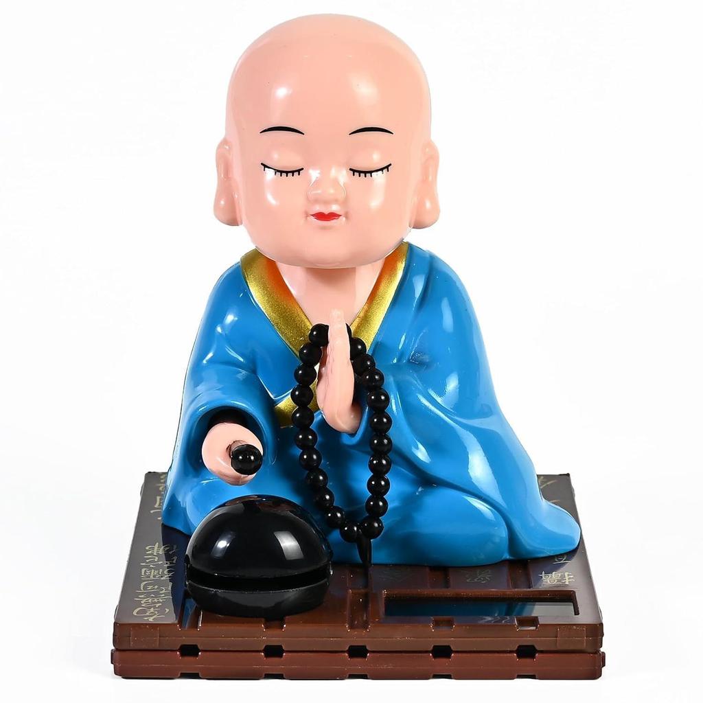 Praying Monk Figurine – Moving Head Buddha Statue for Car Dashboard, Home & Office – Feng Shui Ornament for Peace, Meditation & Positivity