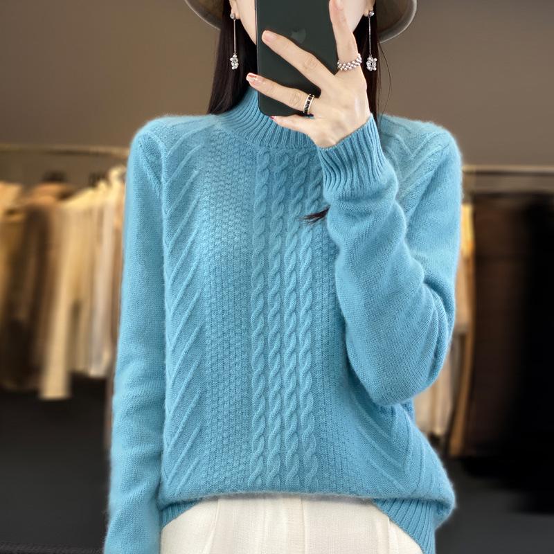 Women's Heavyweight Cable Knit Cashmere Sweater Pullover - Extra Thick 100% Wool Base Layer for Autumn/Winter