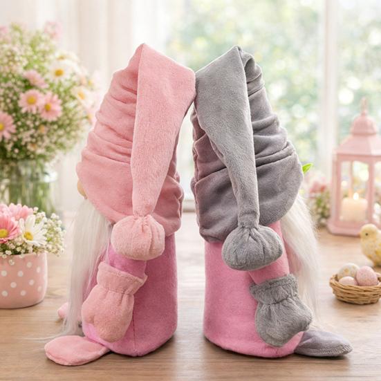 Valentine's Day Plush Gnome with Pink Tulips Spring Stuffed Gnome Doll for Tiered Tray Fireplace Table Decor Gifts for Her Wife Teacher Girls