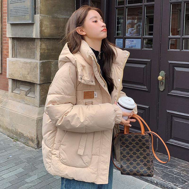 Autumn and Winter Down Cotton Jacket Korean Version Loose Hooded Short Cotton Jacket Fashion Women's Casual Warm Cotton Jacket