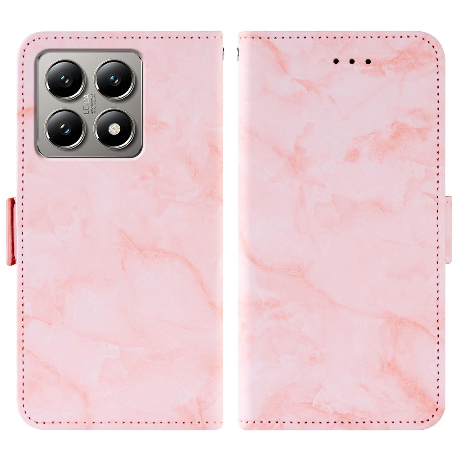 

For Xiaomi 14T Pro Leather Case Marble Pattern Phone Wallet Stand Cover with Wrist Strap
