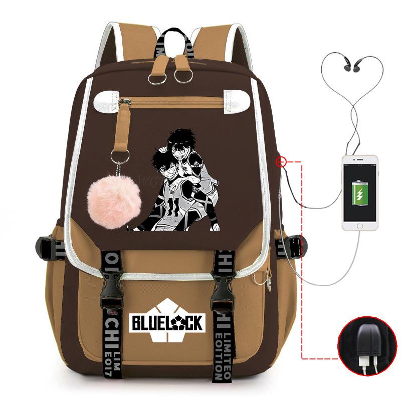 Blaues Gefängnis Anime Schultasche College Stil Große Kapazität Mittelschüler USB Rucksack