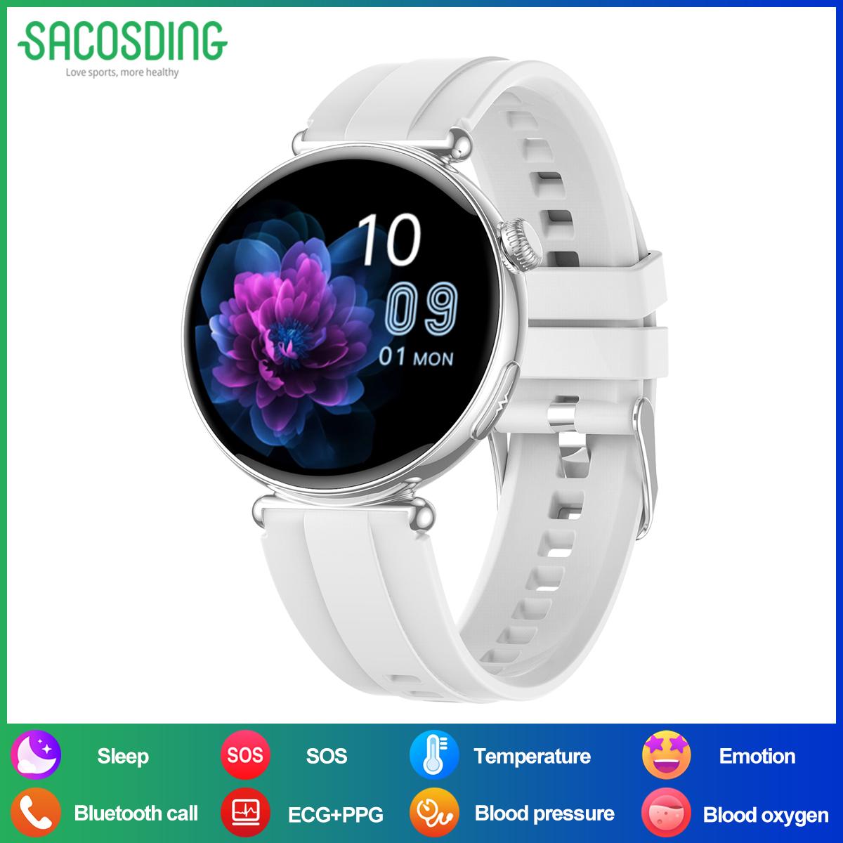 SACOSDING Damen Smartwatch EKG PPG Gesundheits-Tracking Uhr AMOLED Bildschirm Anruf KI GPT Sprachassistent Blutsauerstoff Damen Smartwatch 1,32 Zoll