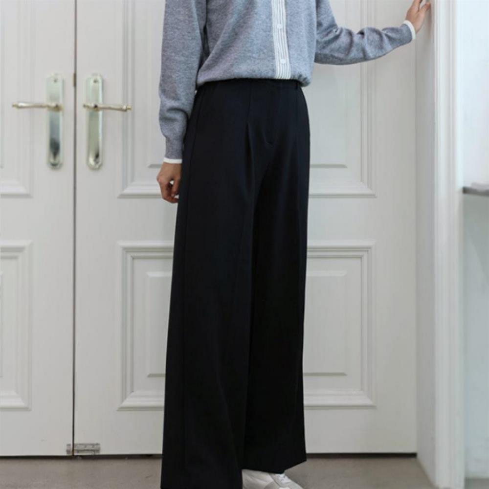 New Arrivals Open Run Women Rayon Span Double Pintuck Semi Wide Slacks