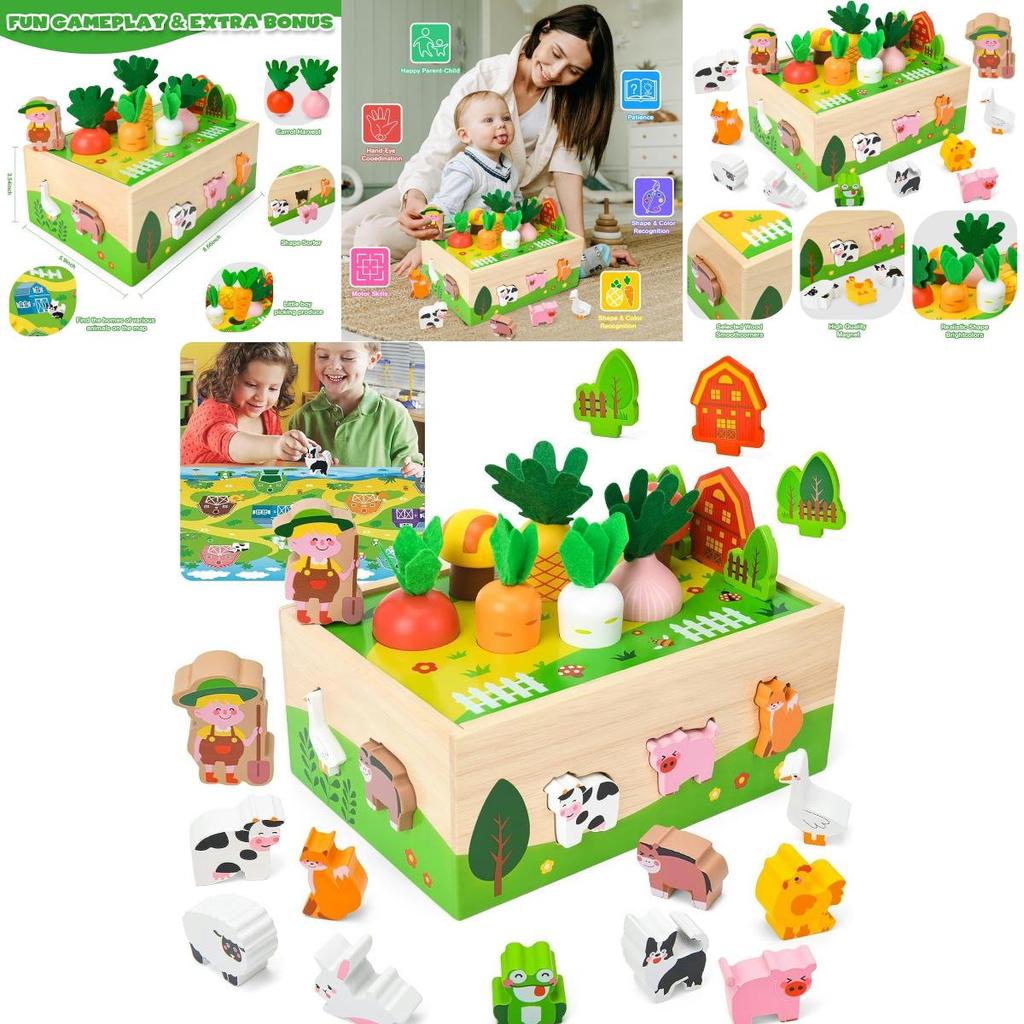 Childrens Animal Paradise Wooden Puzzle Box With Carrot Pull Game For Early Education