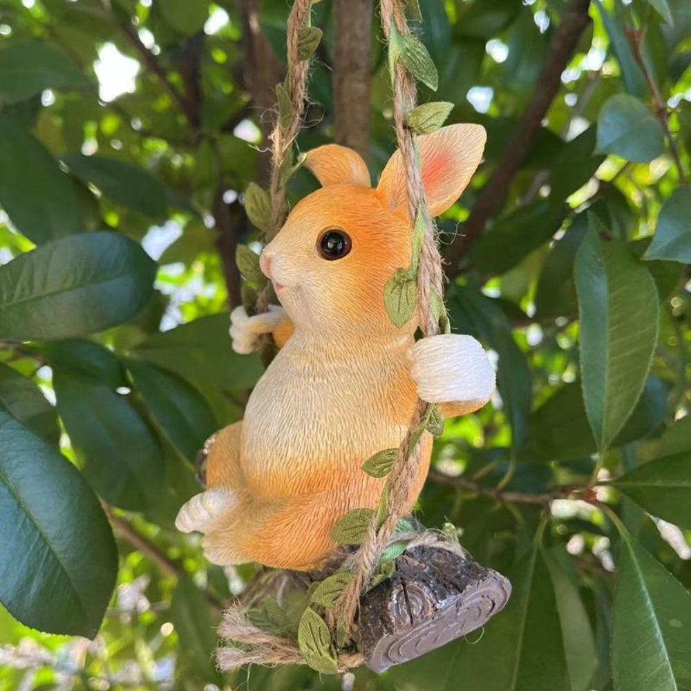 Garden Decoration Hanging Pendant Outdoor Courtyard Mini Animals Figurine Cute Rabbit Swinging