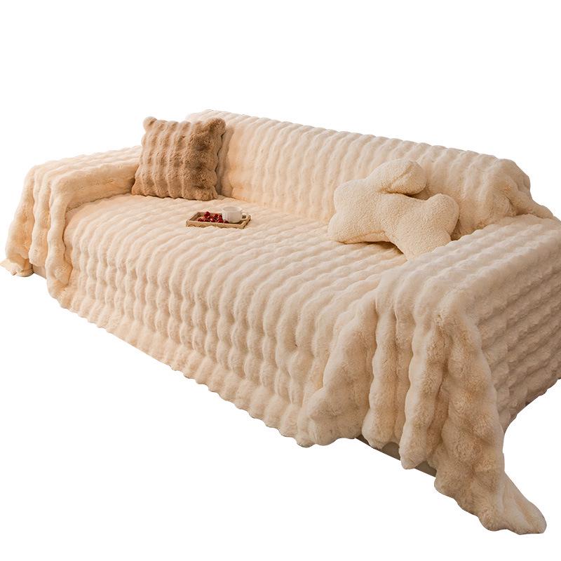 

All-Inclusive Rabbit Plush Sofa Cover: Thickened, Warm Cat-Stroking Blanket for Autumn & Winter 180*130cm [No armrest single seat]