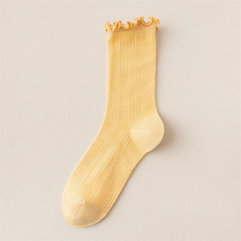Neue Damen Socken Hohe Qualität Sommer Mode Lässig Lange Socken Einfarbige Koreanischer Stil Wellensaum Netz Atmungsaktiv Einfach Dünn