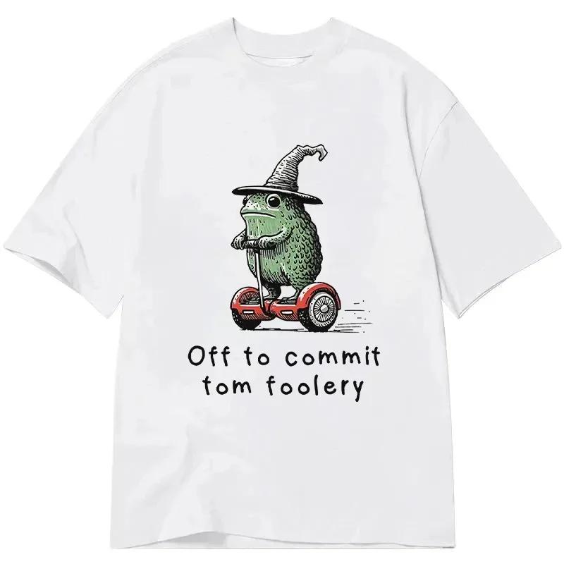 Off To Commit Tom Foolery Printed Cotton T-shirt for Men and Women Fashion Short Sleeved Shirt Spring_Summer New Collection