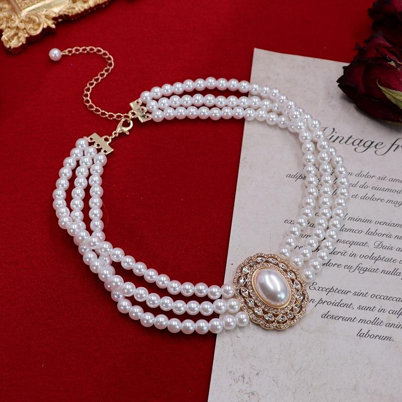 Vintage Elegant Hepburn Pearl Necklace Evening Temperament Multi-layer Collarbone Chain Niche Neck Chain Cheongsam Dress Accessories Women
