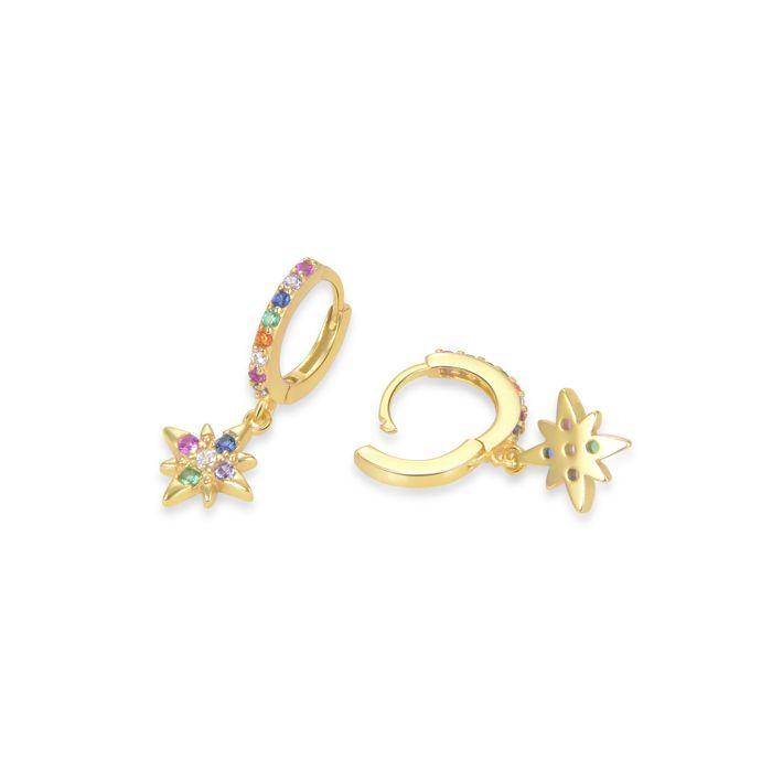 Boucles d'oreilles - LUXENTER - Siba - Argent 925 - Zircon multicolore - Or jaune 18K