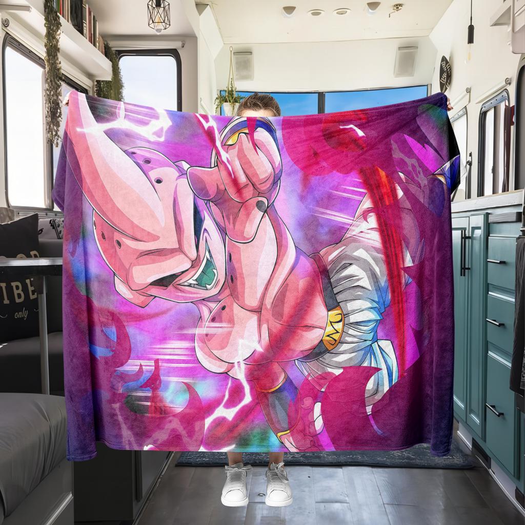 1PC Majin Buu Print Flannel Blanket, High quality All Seasons, Home Decor, Warmth and Comfort, Perfect for Christmas Gifts