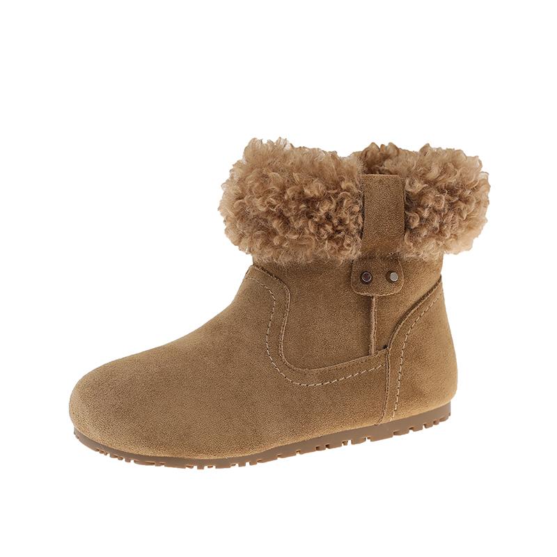 Retro Round Toe Versatile Snow Boots Women's Winter New Fleece Warm Non-slip Fluffy Short-thigh Cotton Shoes