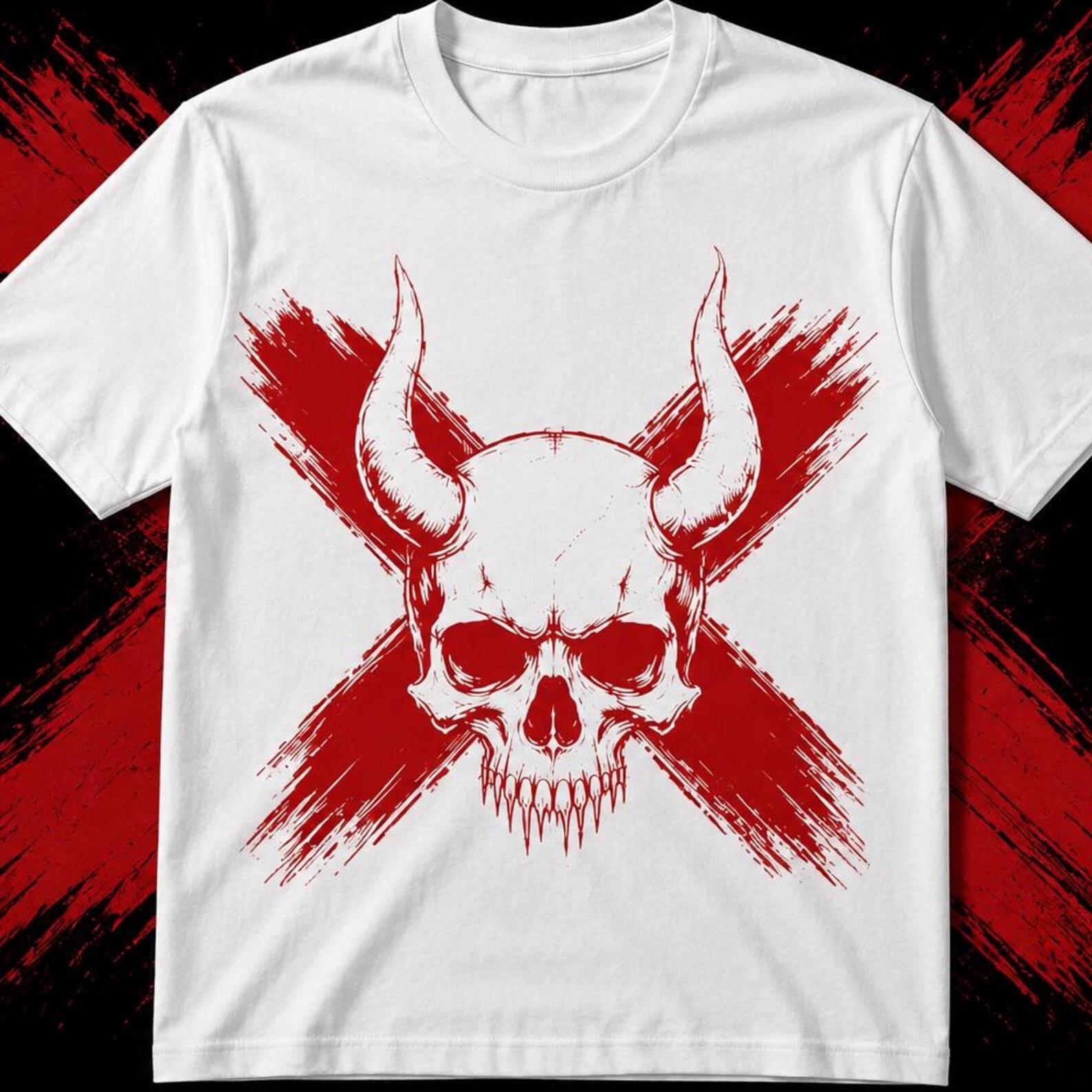 Devil Skull Graphic T Shirt Gothic Punk Streetwear Red X Demon Tee M