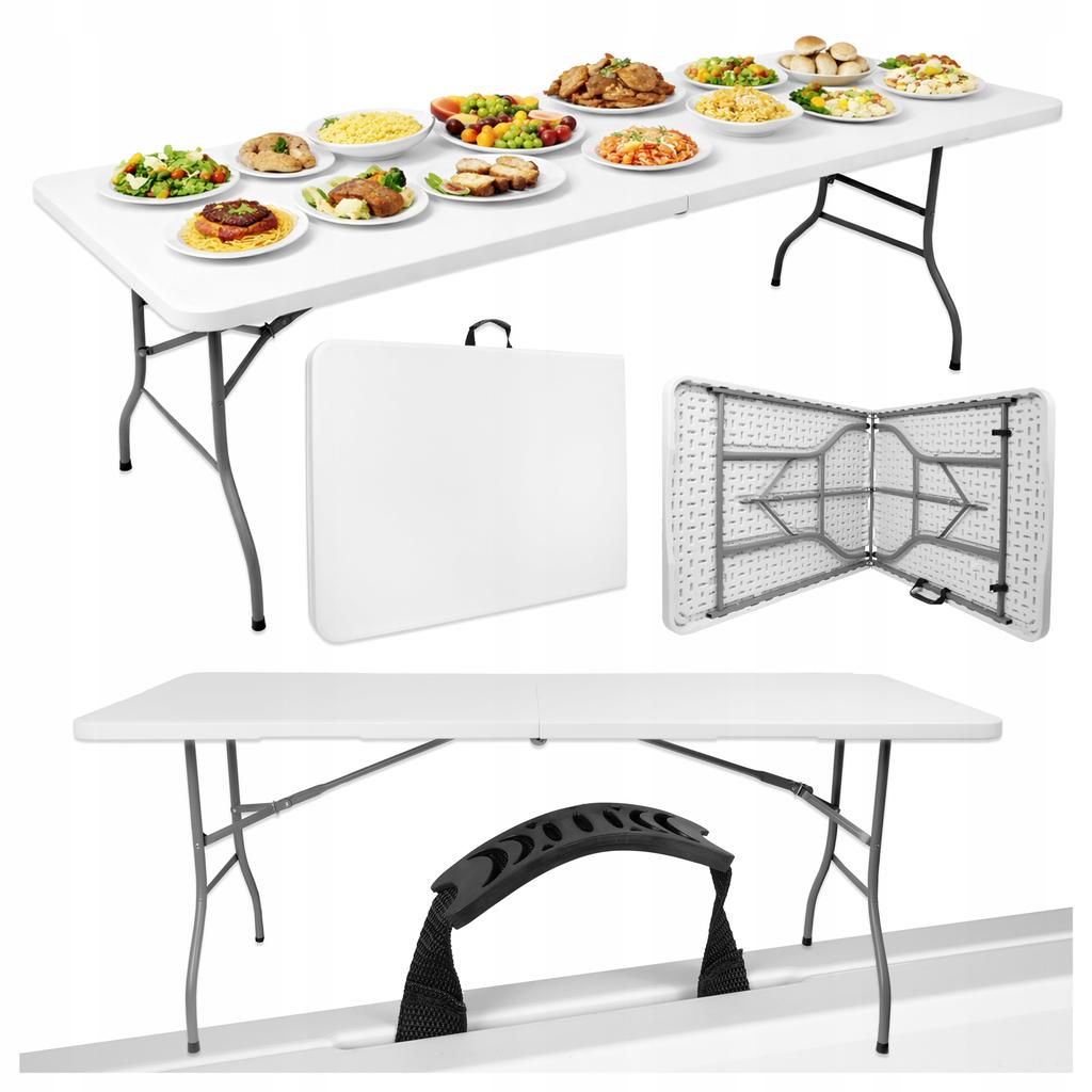 [15] Large foldable garden catering table in a suitcase, white, 180 cm D1153
