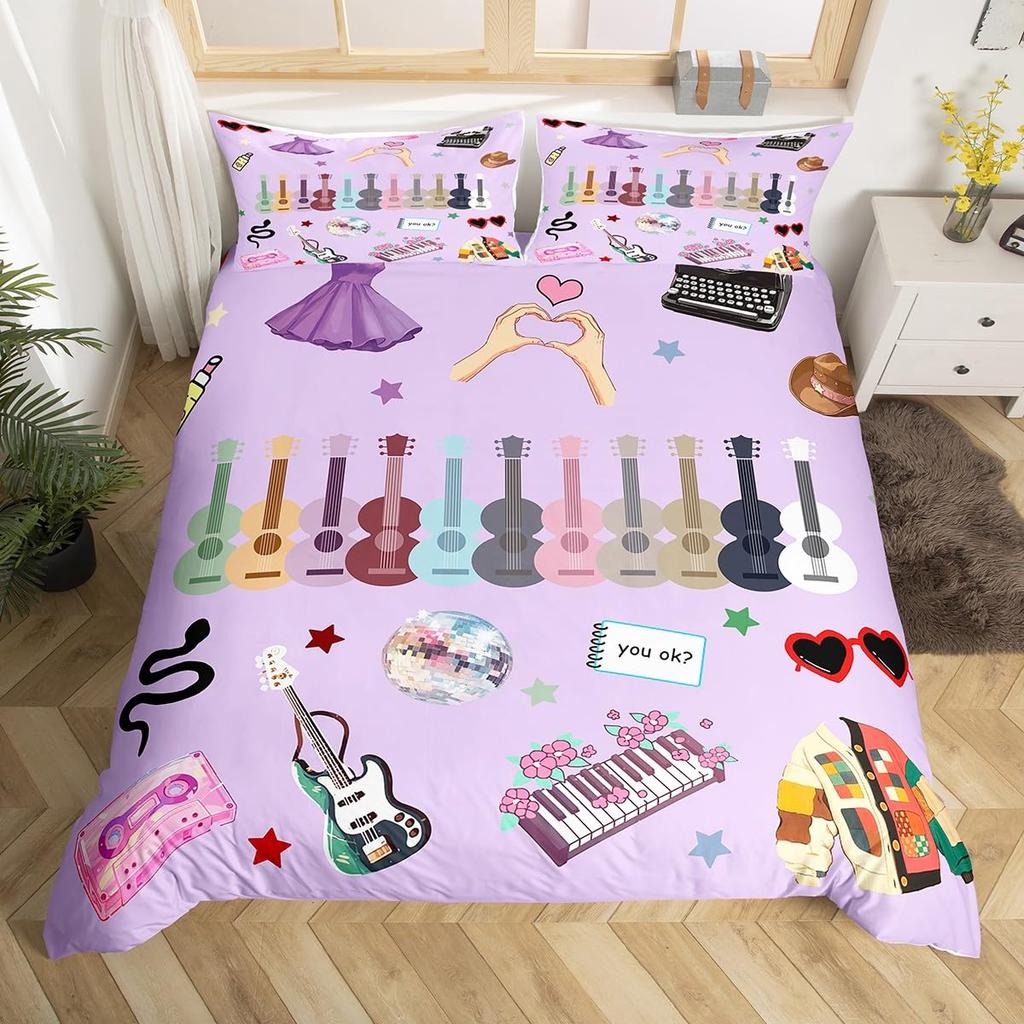 Music Fans Print Duvet Cover Twin Full Music Theme Comforter Cover Singer Fan White Bedding Set for Birthday Valentines Day Gift