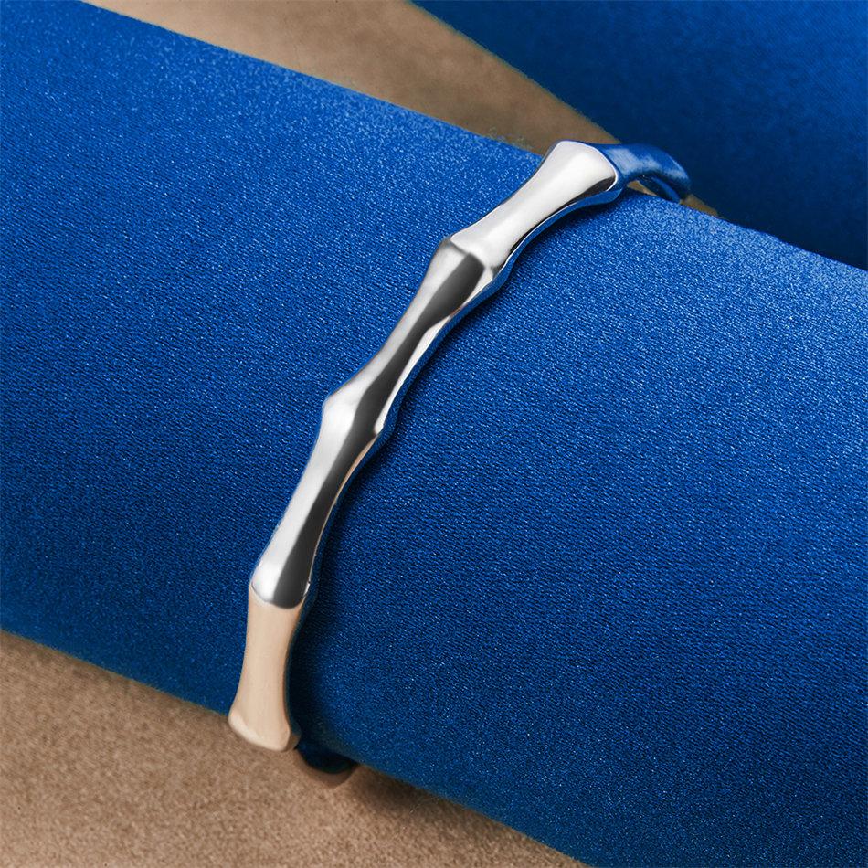 Elegant 925 Sterling Silver Delicate Bamboo-Shaped Open Bangle for Women, Fashionable Wedding Party Accessories