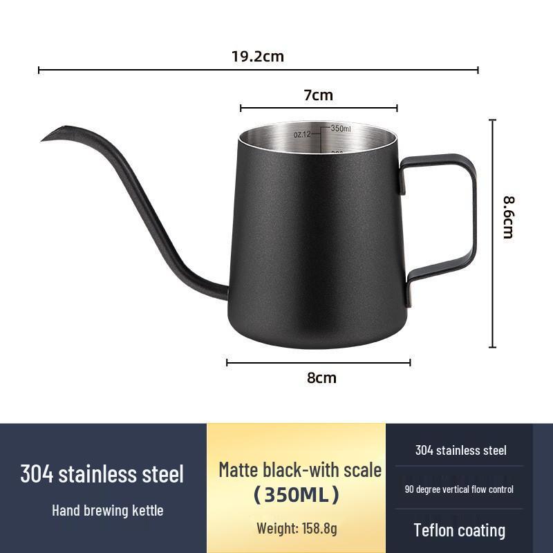 Černá teflonová nerezová mini konvička s husím krkem pro přípravu kávy metodou pour over