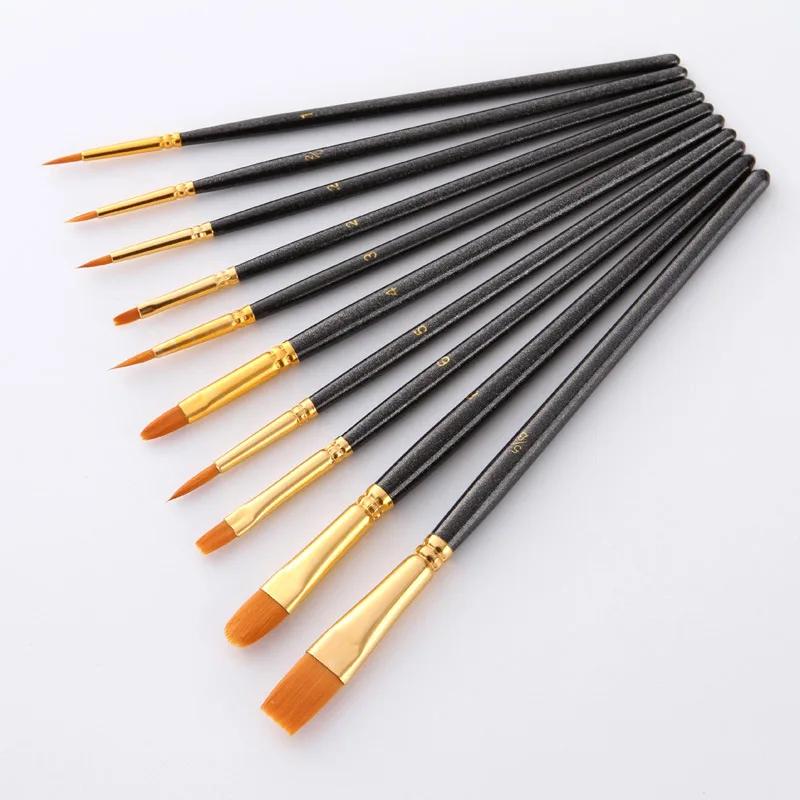 

10PCS Oil Brush Watercolor Pen Face Body Paint Palette Oil Makeup Acrylic Paint Brush Nylon Wool Solid Wood Tattoo Stencil Kit чёрный