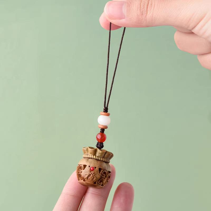 Green Sandalwood Fortune Bag Charm Keychain Necklace 