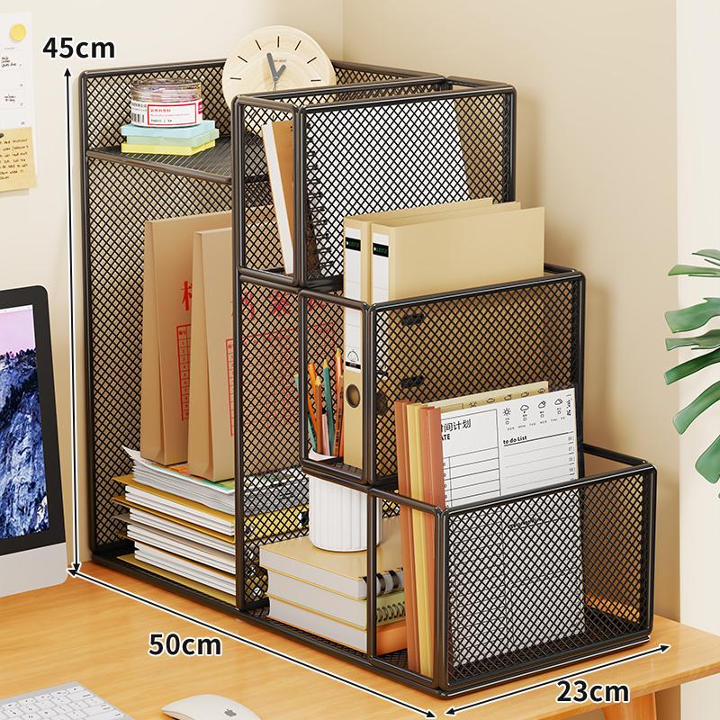 

Multifunctional Metal File Organizer Industrial Desktop Document Holder Office Storage Shelf for Supplies Workspace Organization чёрный