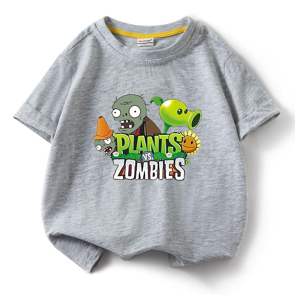 Plants Vs. Zombies Kids' Pure Cotton T-Shirt - Boys and Girls Summer Short Sleeve Loose Breathable Top