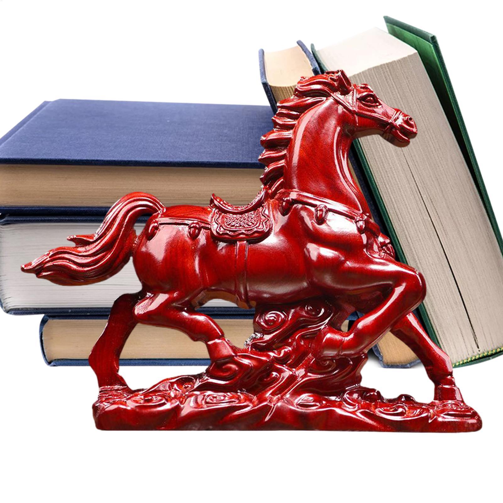 2026 wooden Horse Year Figurines Decoration For Luck & Wealth Animal Desktop Ornament For Bookshelf TV Cabinet rosso