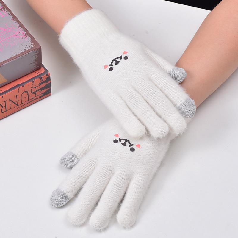 Gloves winter girl five fingers smiley face cute cartoon cold resistant plush gloves warm student