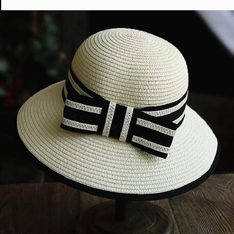 Sun Hat for Women in Summer, Fashionable Sun Protection, Bow Shaped Sun Hat, Foldable Straw Woven Large Brim Beach Hat for Outdo