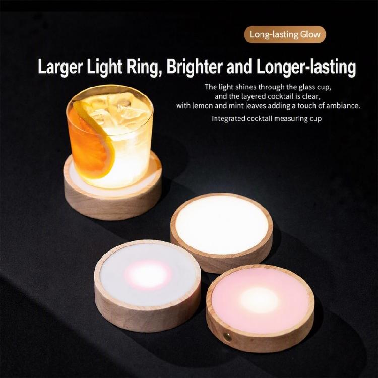 Glowing Drink Coaster with USB Rechargeable Design, Round LED Cup Base for Dining Tables, Coffee Bar, and Cafes