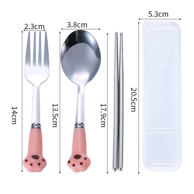 

Набор столовых приборов из нержавеющей стали «Кошачья лапка» портативные столовые приборы вилка ложка палочки для еды набор из трех предметов с коробкой дорожный набор столовых приборов подарок розовый