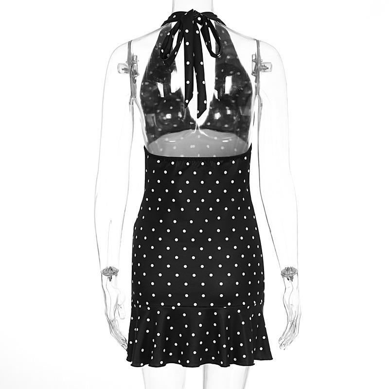 2025 Summer Women's Polka Dot Halter Bodycon Dress