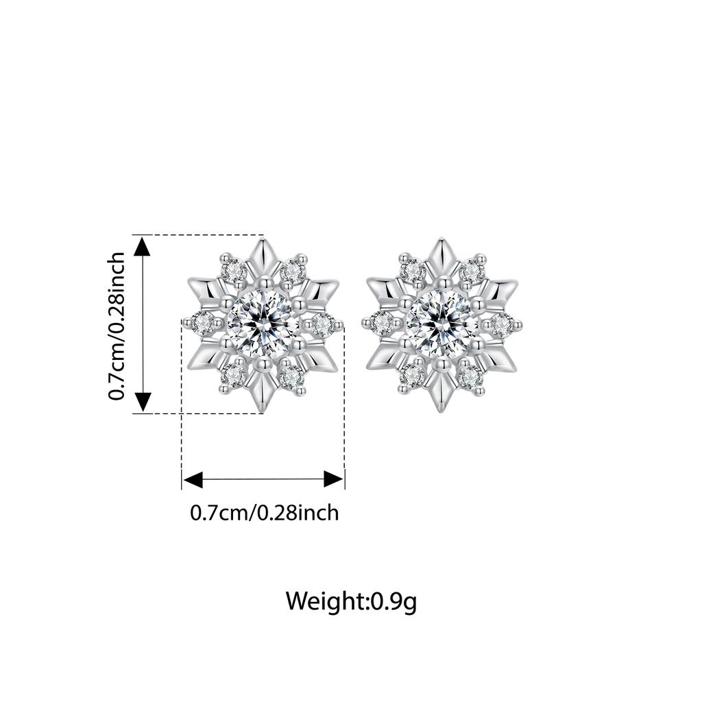 BAMOER 925 Sterling Silver Shining Ice Flower Stud Earrings Paved CZ Snowflakes Halo Earrings for Women Sparkling Winter Gift