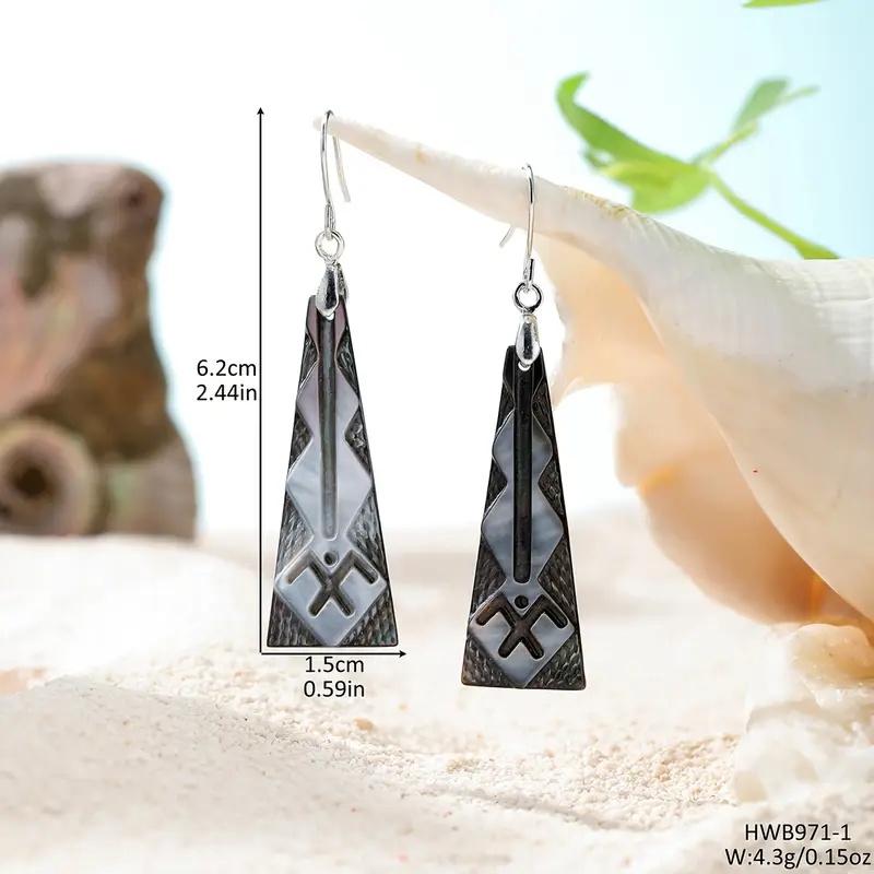 

Hawaiian Style Natural Sea Shell Carved Earrings with Stainless Steel Hooks Handmade Boho Cultural Jewelry