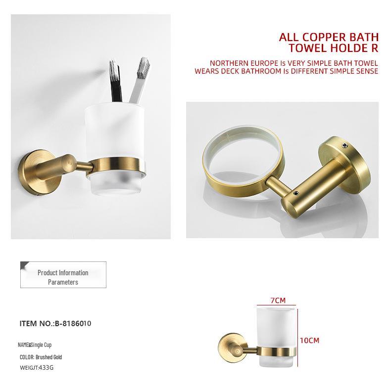 Gold Brushed Stainless Steel Bathroom Set: Towel Rack, Toilet Paper Holder, Storage Shelf, Clothes Hook, No Drill.