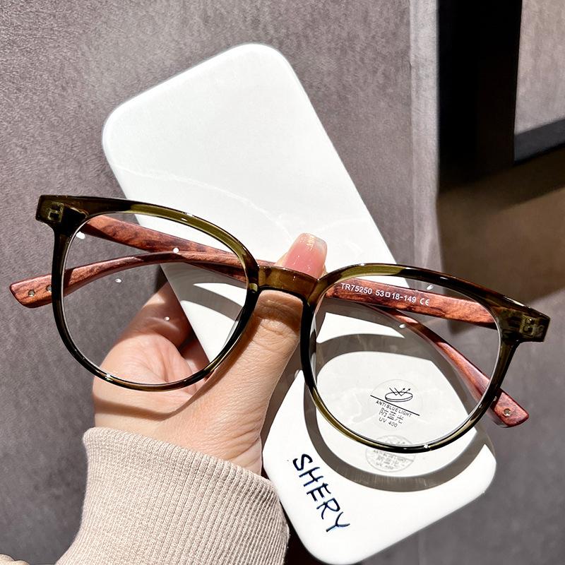 

Корейские очки TR в оправе в стиле ретро, ​​мужские модные очки для близорукости, синие женские очки с улучшенным ощущением текстуры дерева Temple Art.
