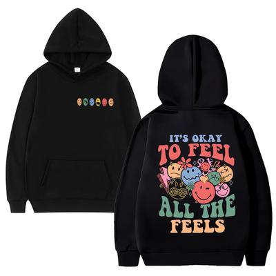 „It's Okay To Feel All The Feel“-Print Y2K-Hoodie 2024 Neu Herren Damen Lustiges Freizeit-Sweatshirt Unisex Fleece Langarmpullover