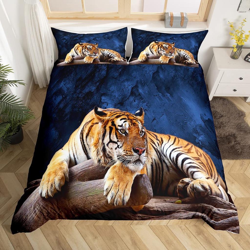 Tiger Duvet Cover Set For Teens Queen King Size Lightweight Quilt Covers Wildlife Pattern Bedding Set Bedroom Decor No Comforter