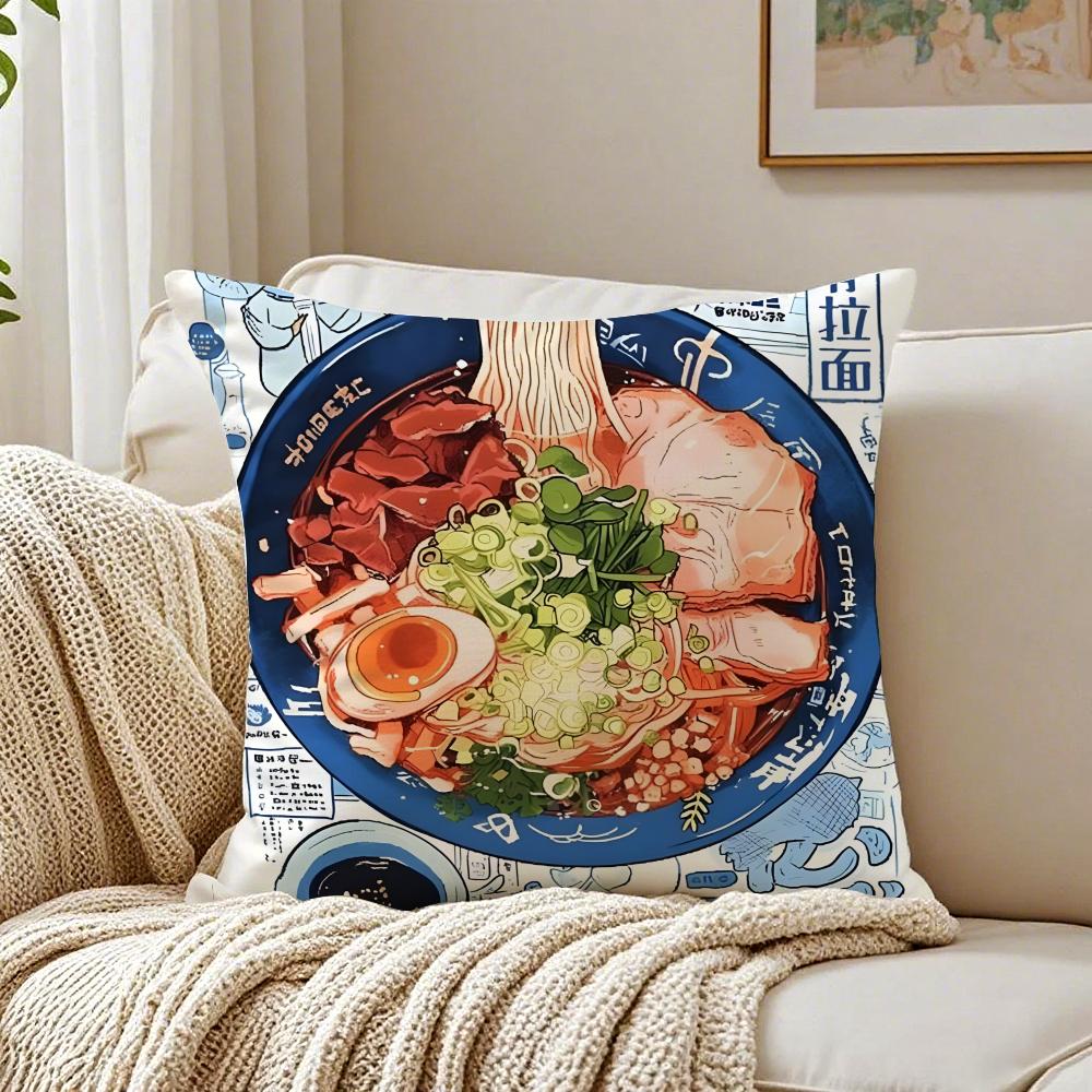 Ramen Pillow Japanese Retro Illustration Cushion Cushion Cover Pillowcase Antidustmite Living Room Sofa Decor Cushion Room