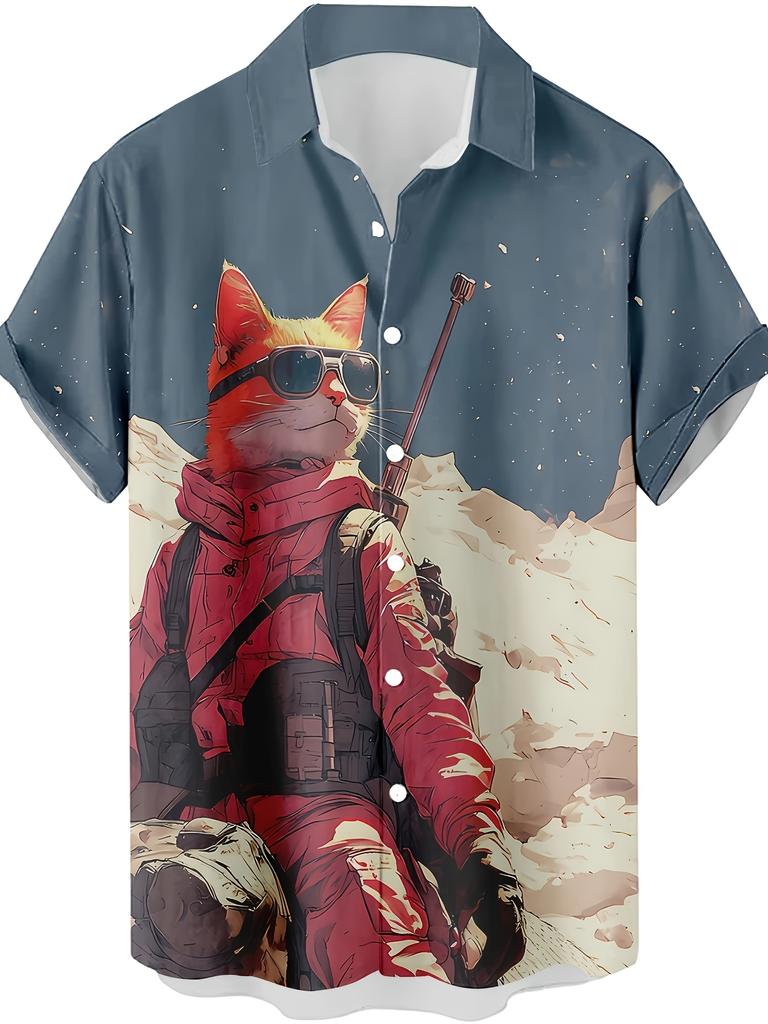 Lustige Cartoon-Katze 3D-gedrucktes Herrenhemd Für Männer Lustige Dinosaurier-Grafik-T-Shirts Mode Lässig Übergroß Herrenbekleidung