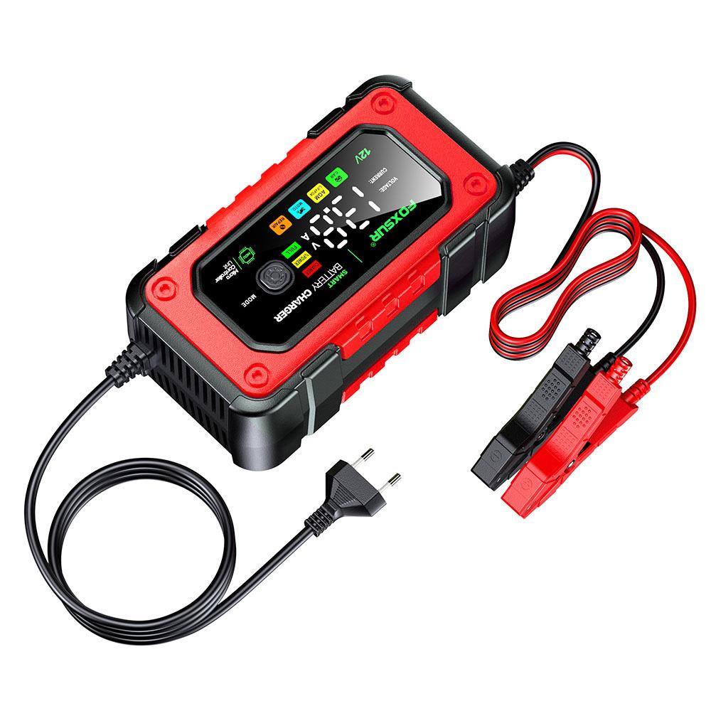 FOXSUR 12V 7A Charger for Lead-Acid & Lithium Iron Phosphate Batteries with Large Color Screen