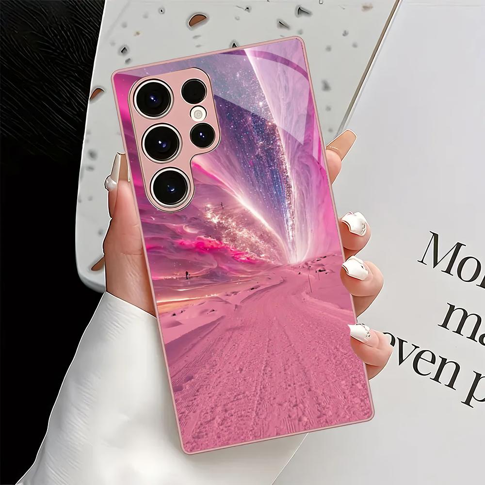 Creative pink design glass phone case suitable for Samsung Galaxy S26 S25 S24 S23 S22 S20 FE/Ultra/Plus shockproof back cover