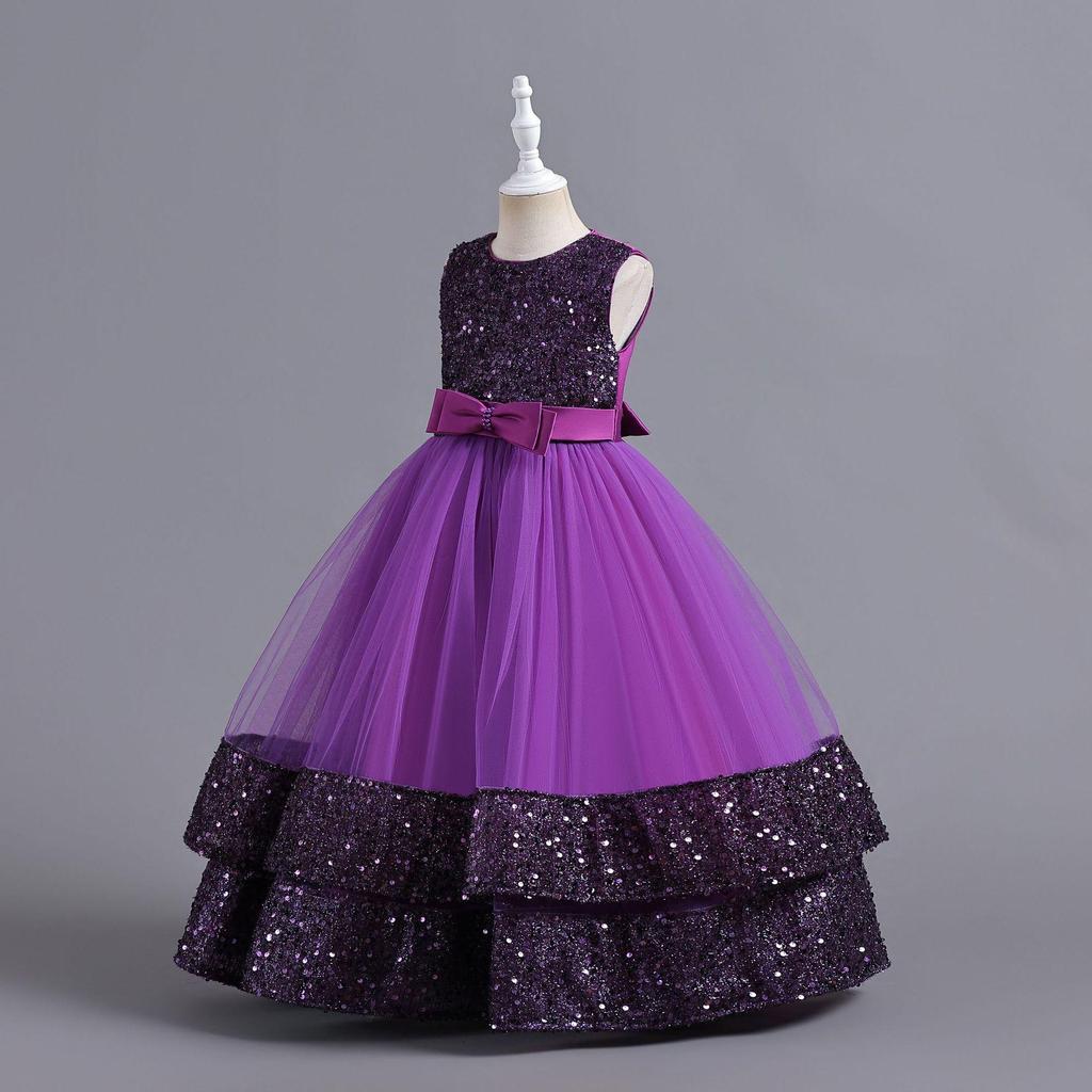 Sequined Bow Princess Dress - High-End Formal Flower Girl Attire