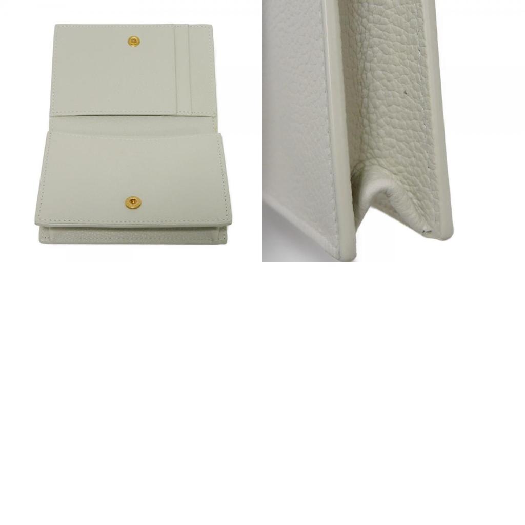 Used 9921 Business Card Holder 468994 7946 Grain Powder Textured Leather Bifold Logo Ivory Unisex from Japan AUTHENTIC