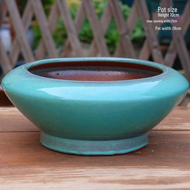 Large Coarse Pottery Green Planter: Ceramic Flower Pot for Succulents, Orchids, and Plants