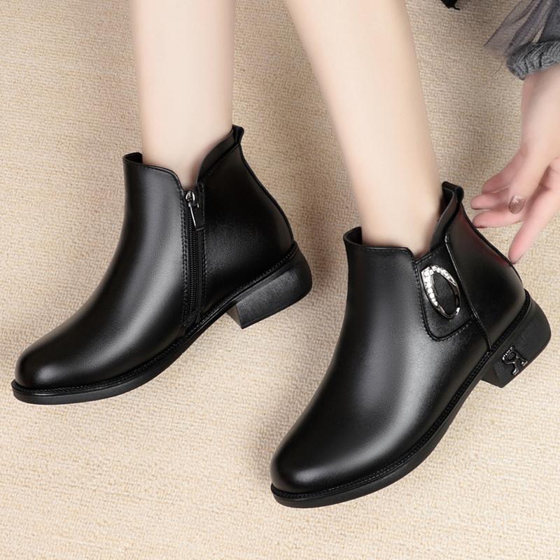 Bottes d'hiver pour femmes bottes de neige femmes en cuir véritable antidérapant femmes chaussons décontractés bottes chaudes grosses dames