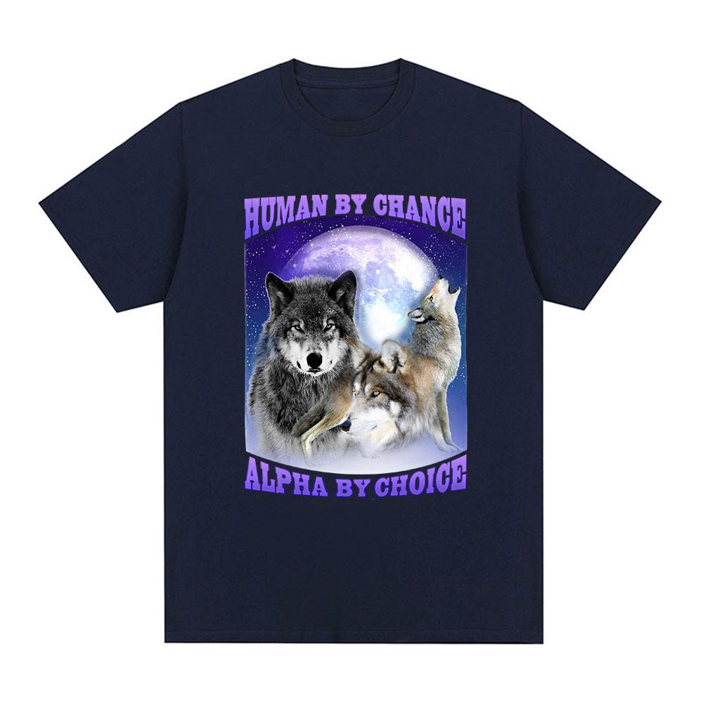 Human By Chance Alpha By Choice Wolf Graphic T-shirt Women Fashion Vintage Short Sleeve T-shirts Cotton Loose Oversized T Shirts